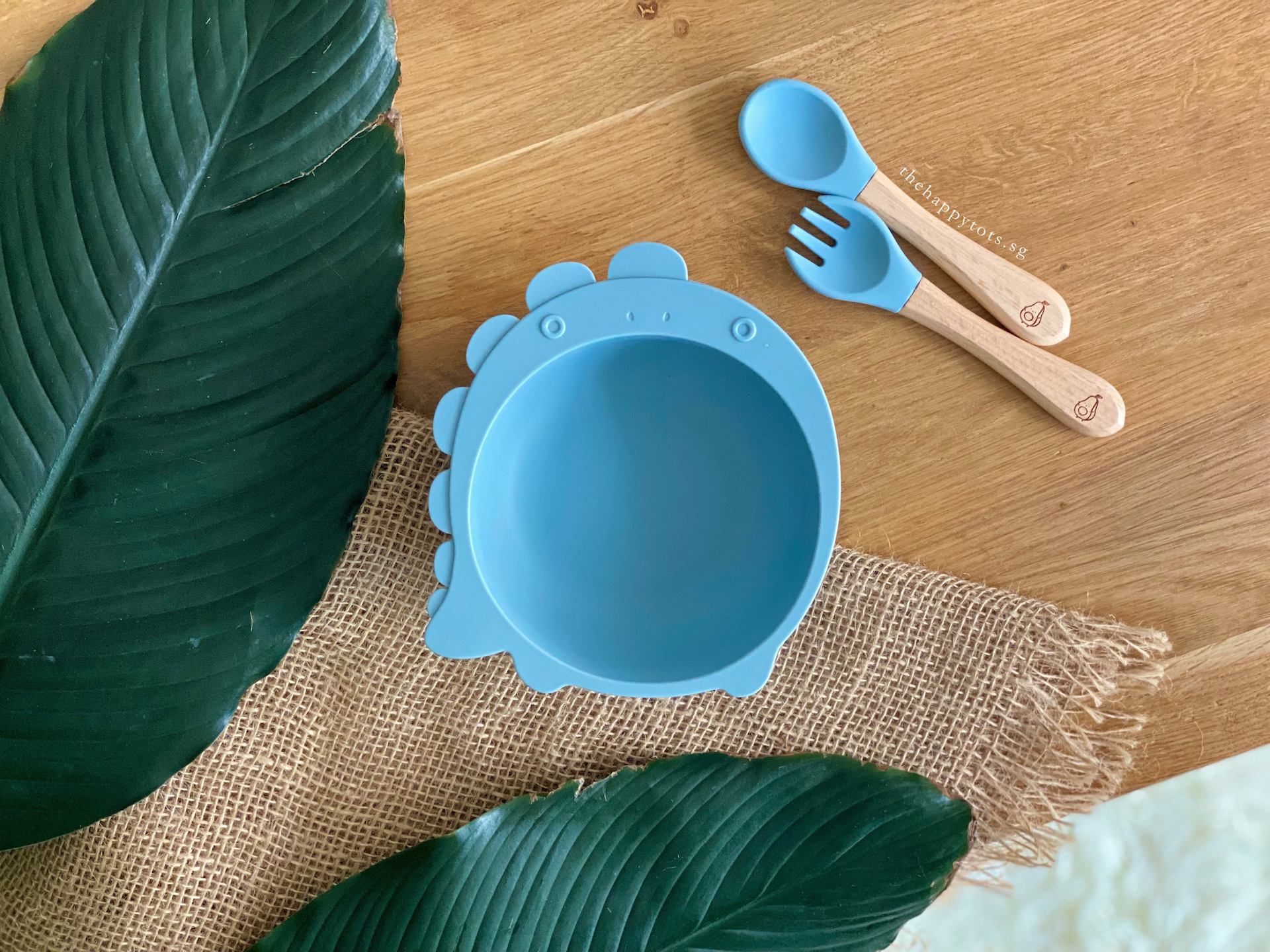 Chompy Dinosaur Bowl & Cutlery Set - Baby Blue