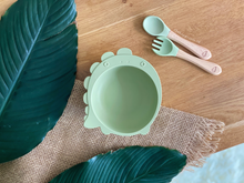 Load image into Gallery viewer, Chompy Dinosaur Bowl &amp; Cutlery Set - Blush
