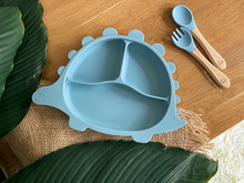 Load image into Gallery viewer, Steggy Dinosaur Plate &amp; Cutlery Set - Sage

