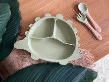Load image into Gallery viewer, Steggy Dinosaur Plate &amp; Cutlery Set - Mustard
